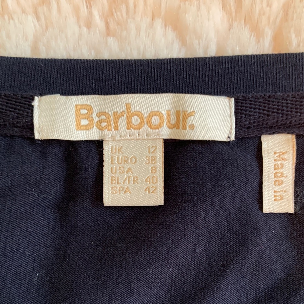 GRAPHIC T-SHIRT:  Barbour Dark Blue Top with Dog and Boots Design - Picture 2 of 6